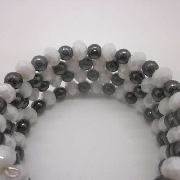 White & Hematite Memory Bracelet / Wrap Bracelet - Picture 3 of 3